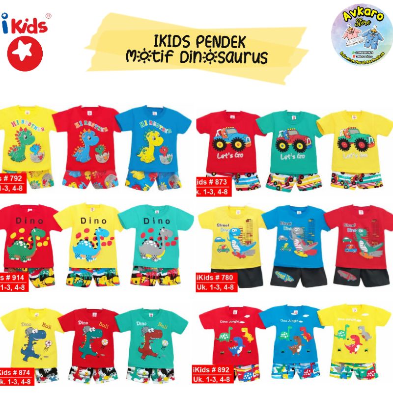 IKIDS - SETELAN IKIDS PENDEK 0-5 TAHUN MOTIF MOBIL DINOSAURUS