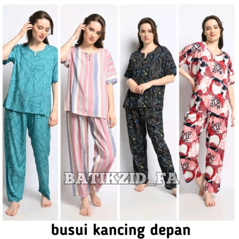 SETELAN RAYON BUSUI LD100-110 TERLARIS ONE SET  CP LENGAN PENDEK MOTIF ABSTRAK BAJU TIDUR WANITA