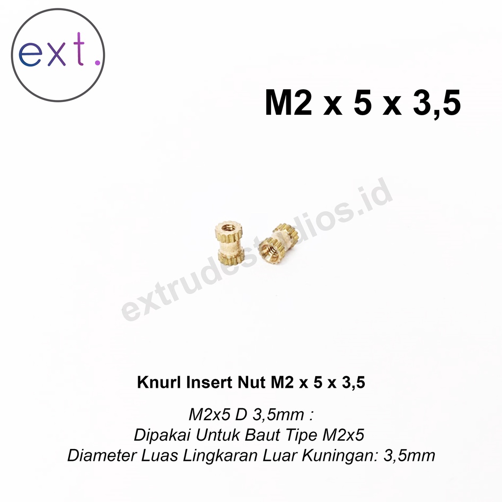 Mur Brass Kuningan Knurl Insert/Thread Knurl Insert Nut M2 x 5 x 3,5