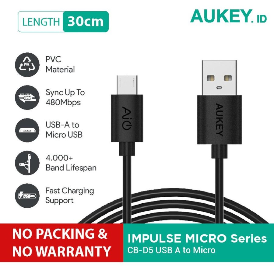 Aukey Cable Micro USB 2.0 30 cm (NO PACKING & NO WARRANTY) Kabel Charger Samsung Kabel Micro USB NEW