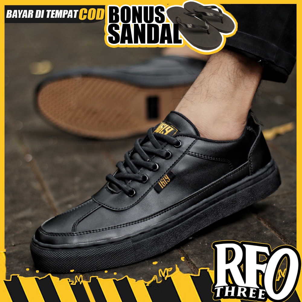 RFOTHREE Sepatu Sneakers Kulit Pria Hitam Sekolah Kuliah Kerja