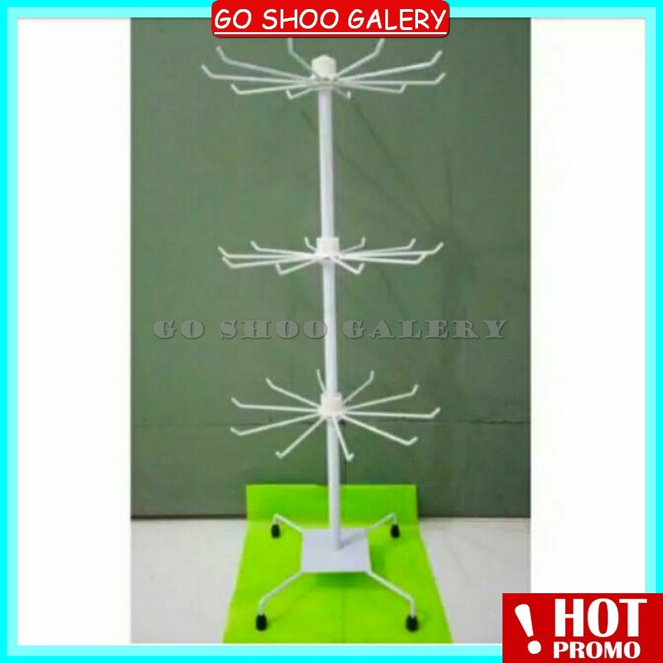 Rak Display Putar Matahari 3 Susun Besi Tebal Gantungan Aksesoris
