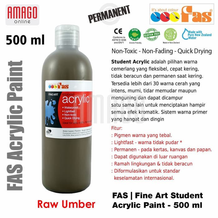 FAS - STUDENT ACRYLIC PAINT - 500 ML - RAW UMBER