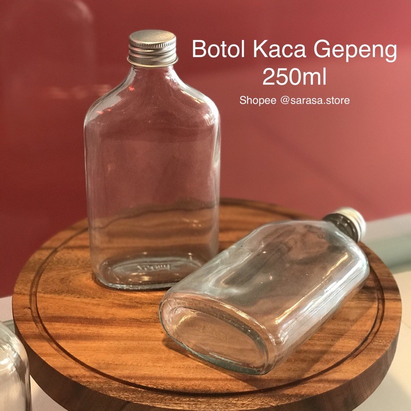 GROSIR Botol Kaca Gepeng 250 ml Minuman Whiskey Kopi Jus