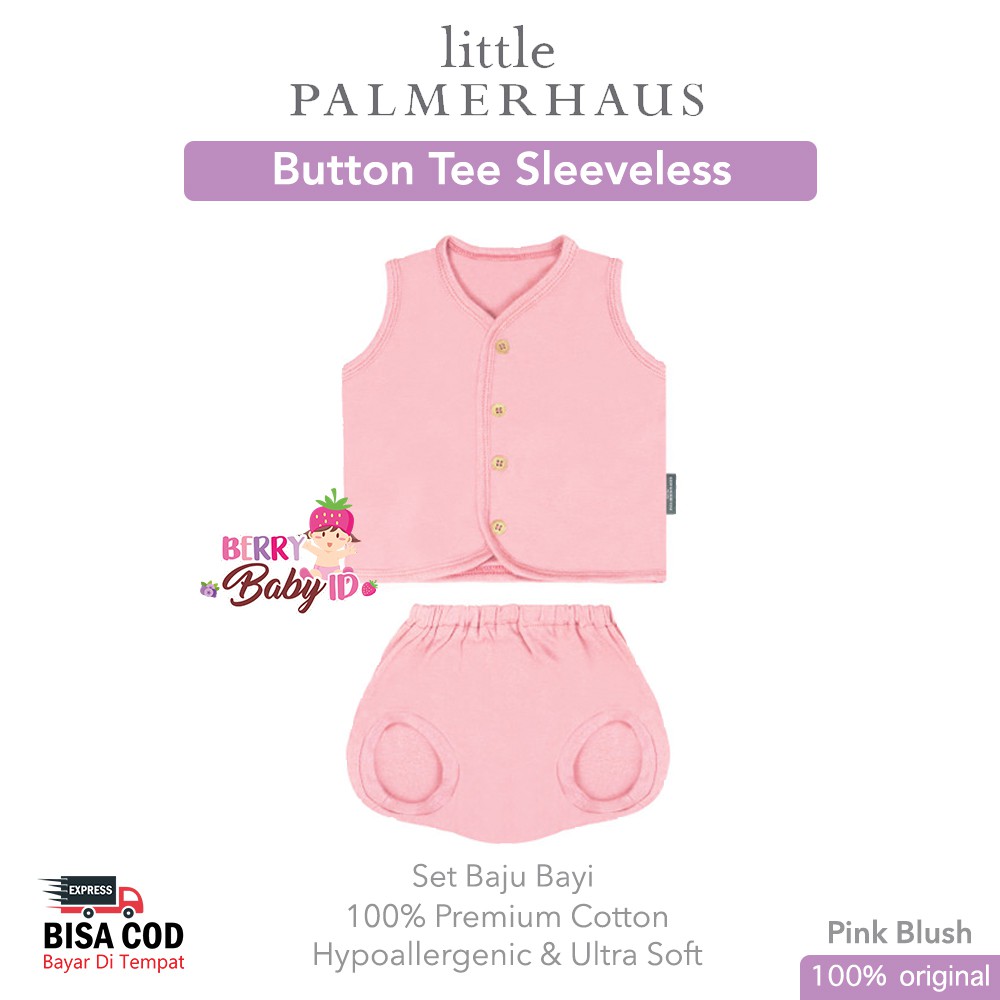 Little Palmerhaus Baby Button Tee Set Sleeveless Baju Celana Bayi Pakaian Bayi Perempuan LPH031 Berry Mart