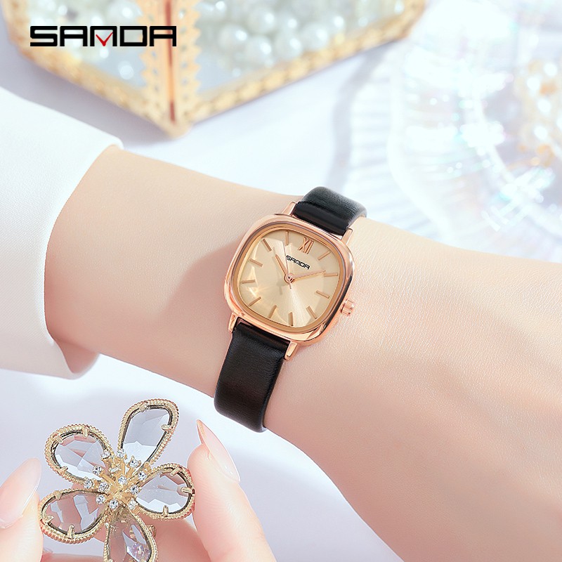 SANDA P1098 Jam Tangan Wanita Analog Tali Kulit Stainless Steel Quartz WATCHKITE WKOS