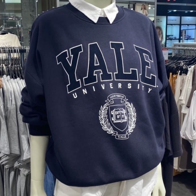 YALE UNIVERSITY Sweater Crewneck Oversize Wanita Bahan Fleece