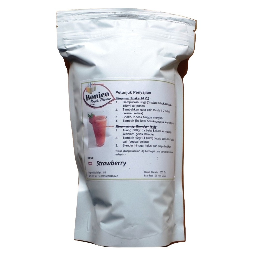 

BONICO STRAWBERRY powder 500gr Bubuk minuman drink flavor powder Ice Blend Milk Shake Smoothies