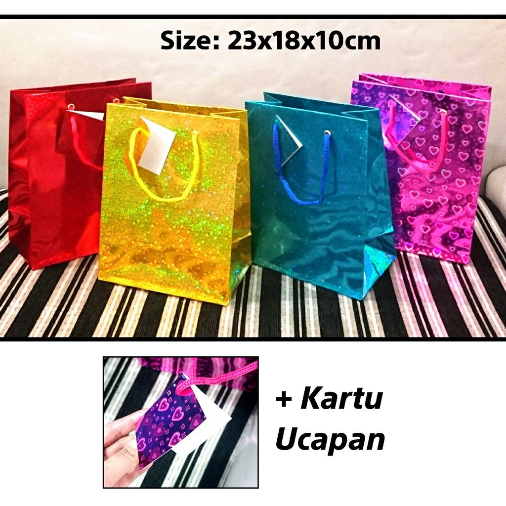 bag paper kiky tali b hologram + kartu ucapan tas kertas goodie bag paper bag