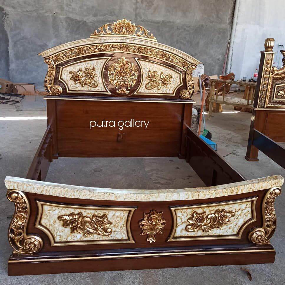 Tempat Tidur Kayu Jati / Ranjang Dipan Ukiran Angola / Dipan Jati Motif Marmer / Furniture Jepara