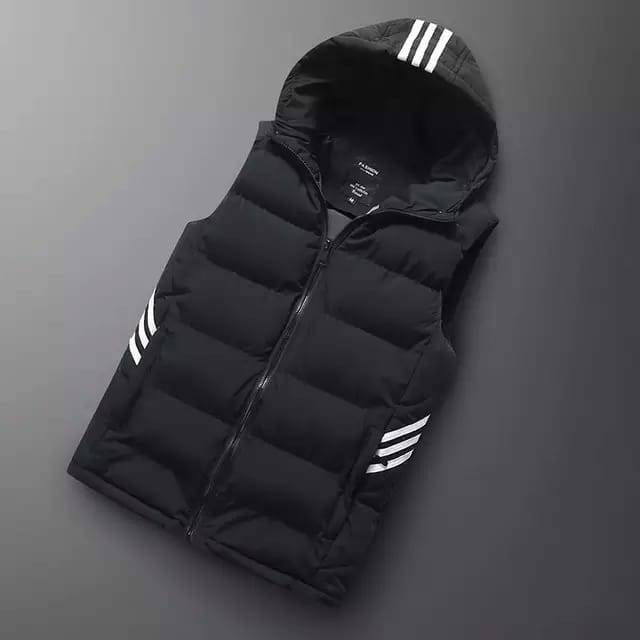 Jaket rompi pria berkualitas trend line list putih/rompi hoodie musim dingin tebal/vest pria terbaru