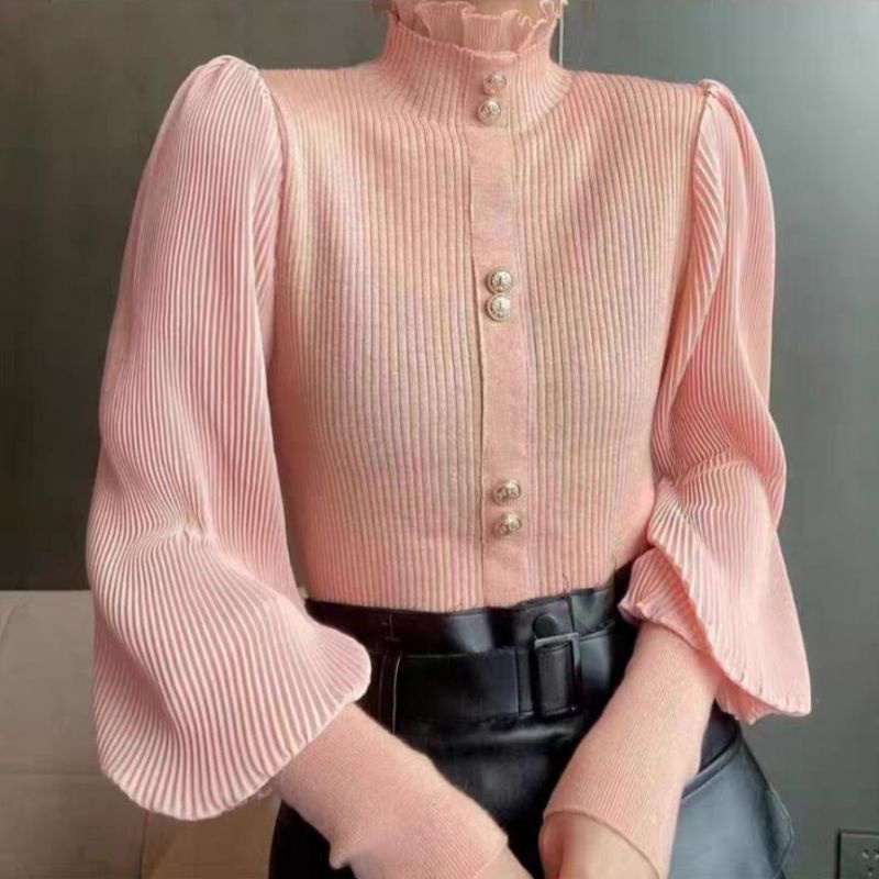 MDLV ~ K1654 DARCY PLEATED SLEEVE KNIT TOP KOREA BLOUSE CEWEK BLOUSE RAJUT PREMIUM FASHION IMPORT