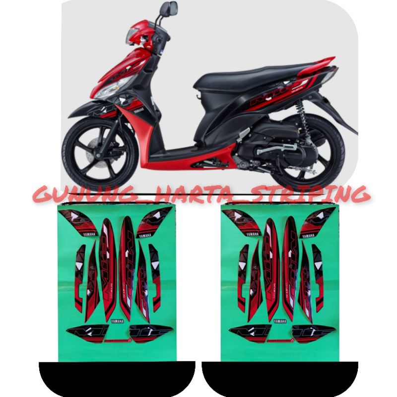 Striping Stiker Lis Les Body Motor Full Set Yamaha Mio J FI CW 2014 Standar Original Warna Merah Kua