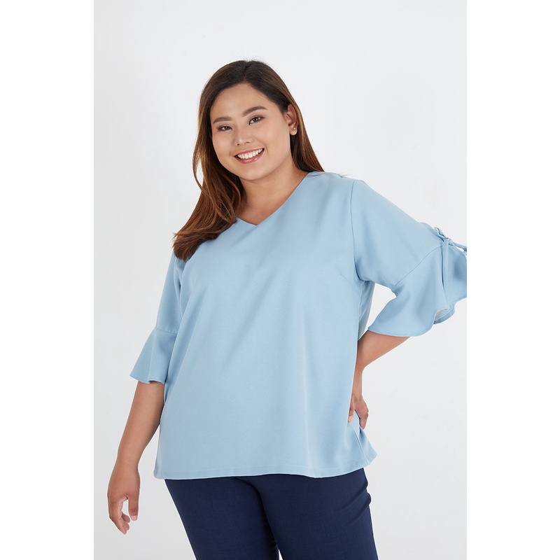 Sorabel - Dassara Plain Ribbon Blouse Big Size / Blouse Wanita V Neck Jumbo Lengan 3/4-6
