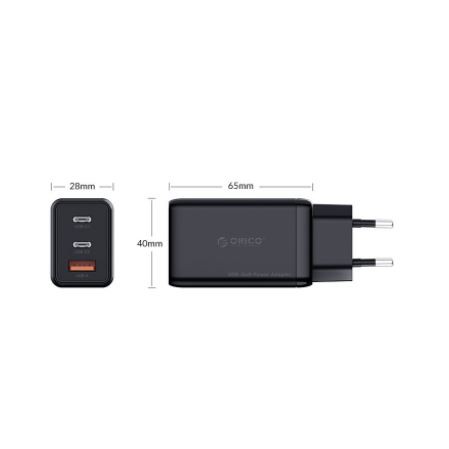 Travel Charger wall orico 3 port type-c Usb-a pd 3.0 65w 5a for android iphone ipad tab pv65-1u2c