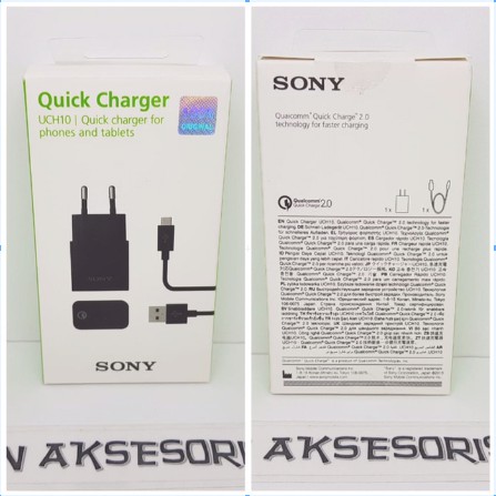 Charger SONY UCH10 Quick Charge 2.0 QUALCOMM Batok Casan Kabel Data SONY Data Cable Micro USB