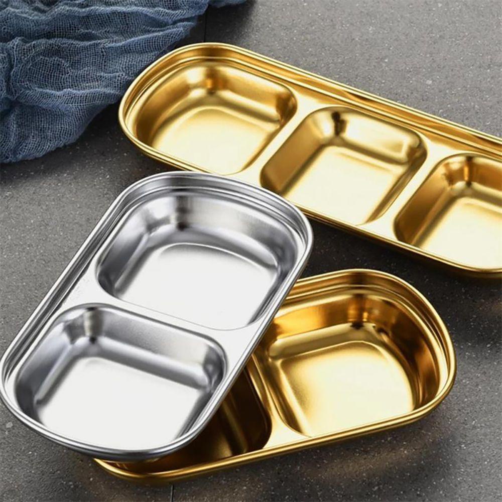 R-FLOWER Sauce Dish Piring Kecil Persegi Panjang Sekat Stainless Steel