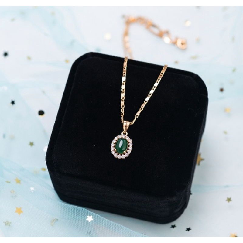 KALUNG WANITA TITANIUM CANTIK ANTI LUNTUR/KALUNG BANDUL BATU GIOK