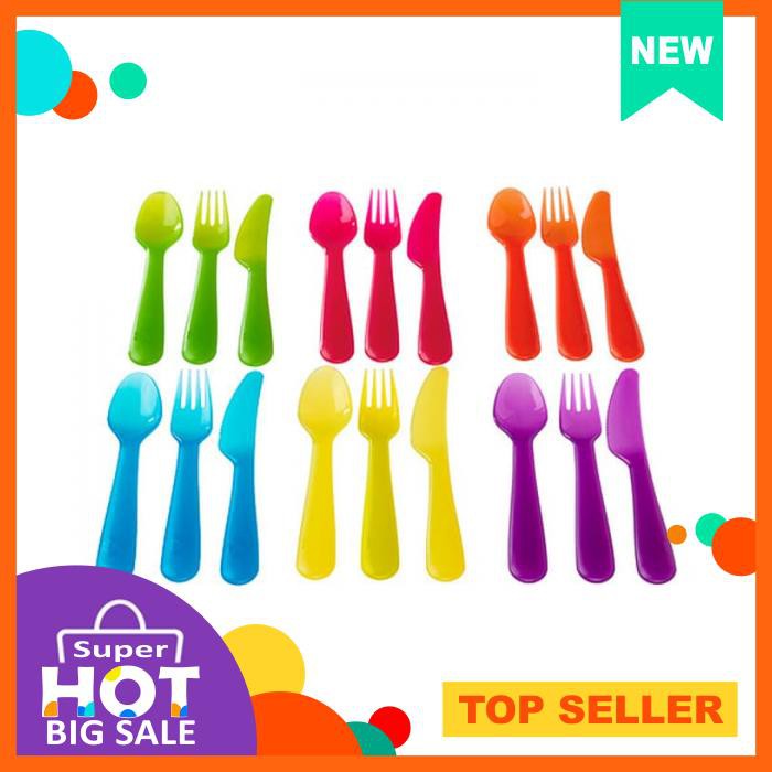 1.Ikea Set Sendok, Garpu, Pisau Kecil Anak Warna Warni 18 Pcs