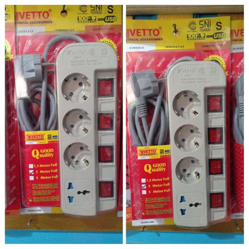 Stop Kontak VETTO MS-4 Multi Socket ( Varian 4 Lubang 3 Meter dan 1.5 Meter)