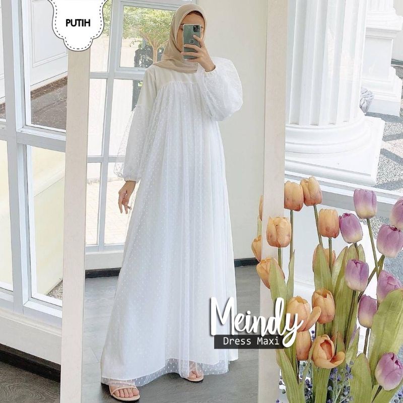 DRESS MUSLIM GAMIS FASHION MAXY MEINDY MOACREPE TILE DOT JCHM