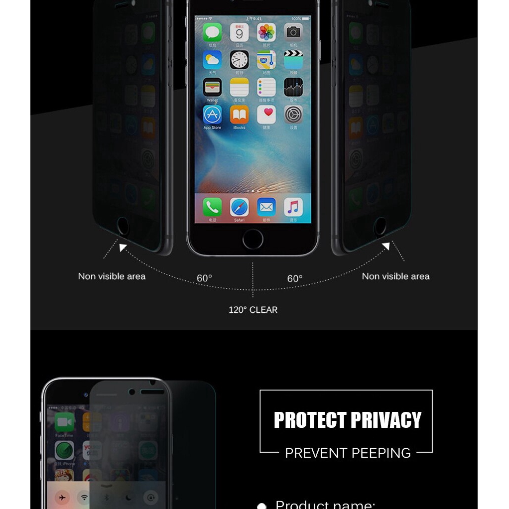 Pelindung Layar Tempered Glass dengan Model Anti-Spy untuk iPhone 6 / 6S / 7 Plus / 5 / 5S / SE