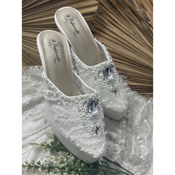 sepatu wanita wedding  syekinah putih 12cm tahu