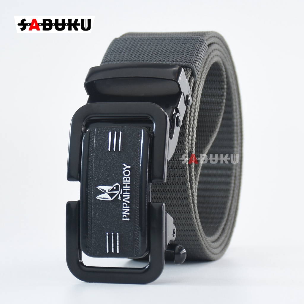 Ikat Pinggang Pria Canvas Stylish Metal Men Belt Detector Kepala Logam Besi -046