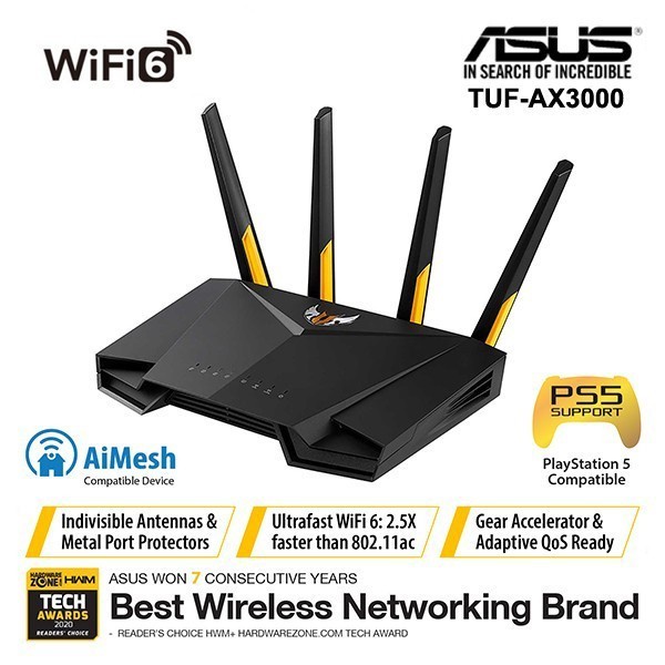 Asus TUF-AX3000 Dual Band WiFi 6 Router RT-AX3000 TUF Gaming AX3000