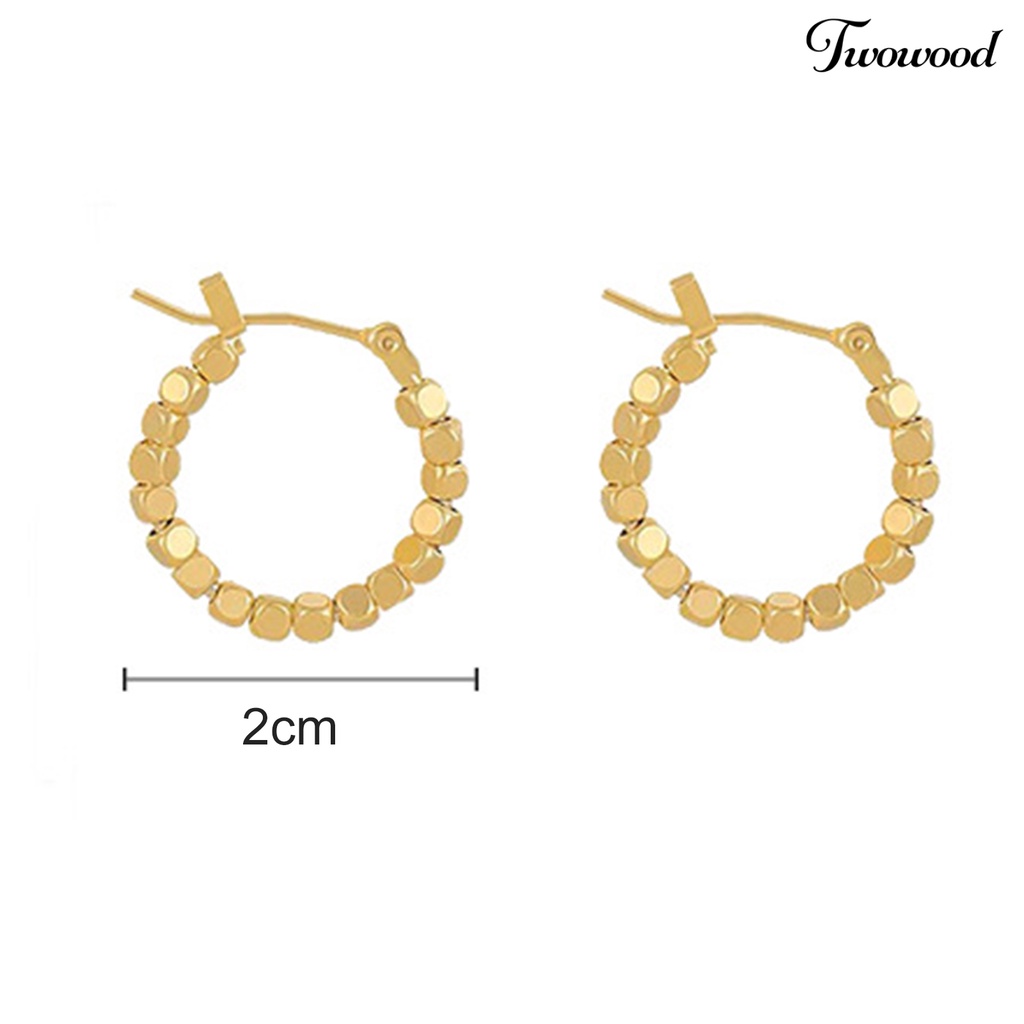 1 Pasang Anting Hoop Bentuk Bulat Bahan Metal Untuk Wanita