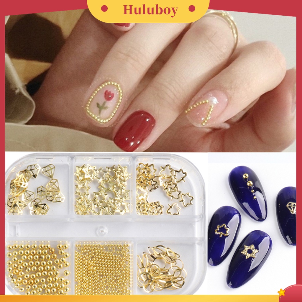 Huluboy Huluboy♡ Charms Manik-Manik Bentuk Bintang Hollow 3D Bahan Metal Untuk Dekorasi Nail Art