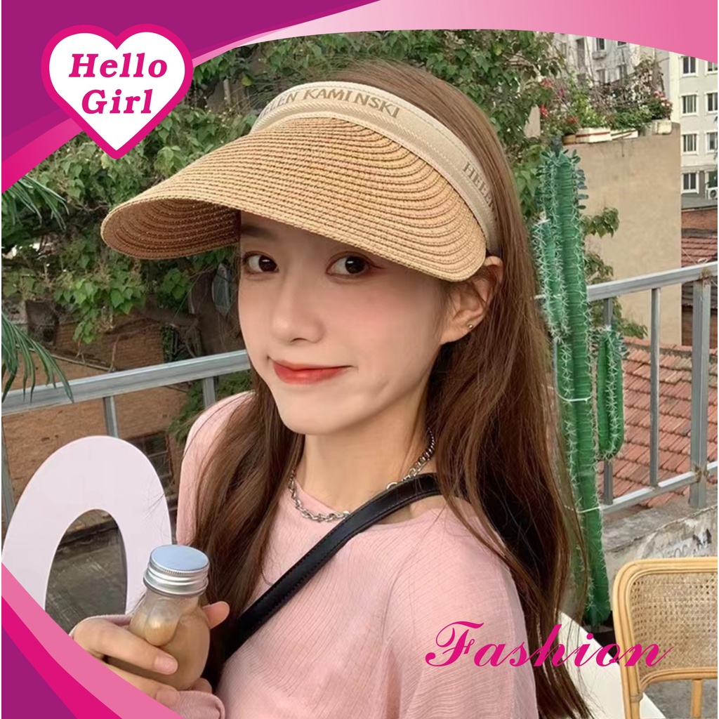 (Hello Girl) MZ21 Topi Matahari Musim Panas Wanita Bahan Jerami Gaya Kore Import