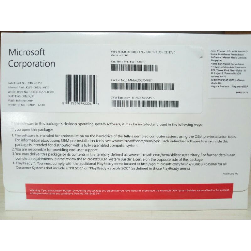 microsoft windows 10 home 64 bit/os windows 10 home 64 bit original