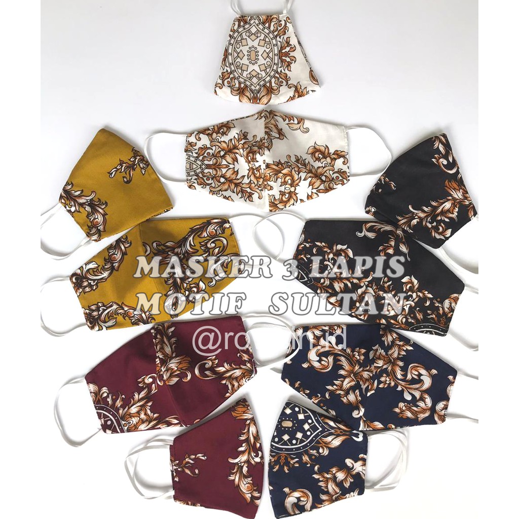 MASKER KAIN 3 LAPIS BATIK MOTIF SULTAN EARLOOP DAN HEADLOOP/HIJAB