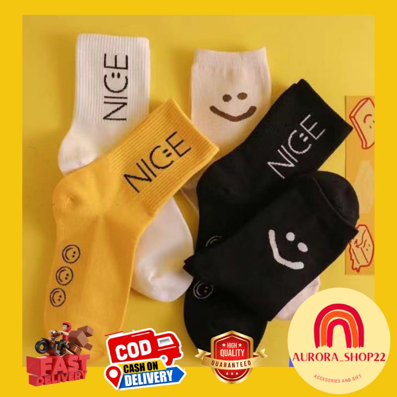 [COD] Kaos Kaki Panjang Motif Nice dan Smile Terbaru Bahan Katun Import Ala Korea Premium