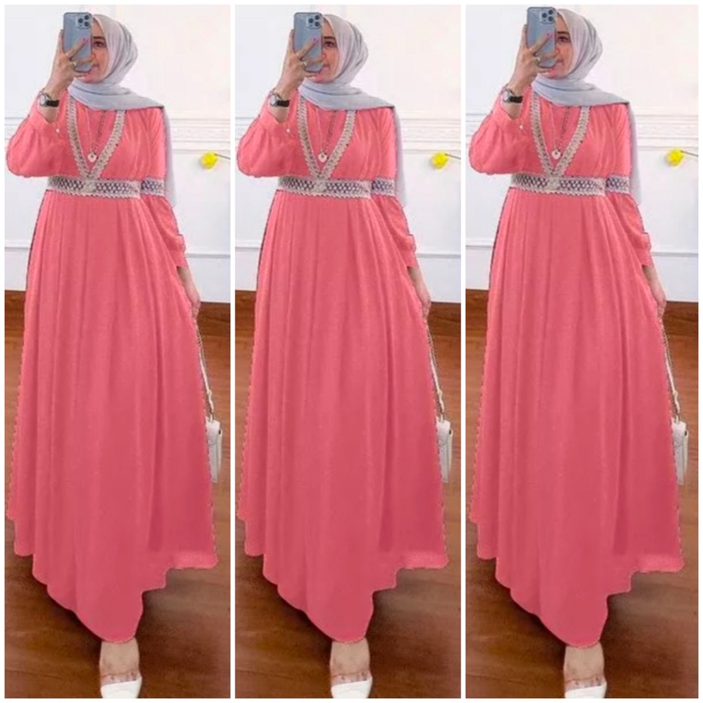 salsabila maxi ceruty bebydoll renda impor/gamis syarii ceruty bebydoll swarosky import terbaru