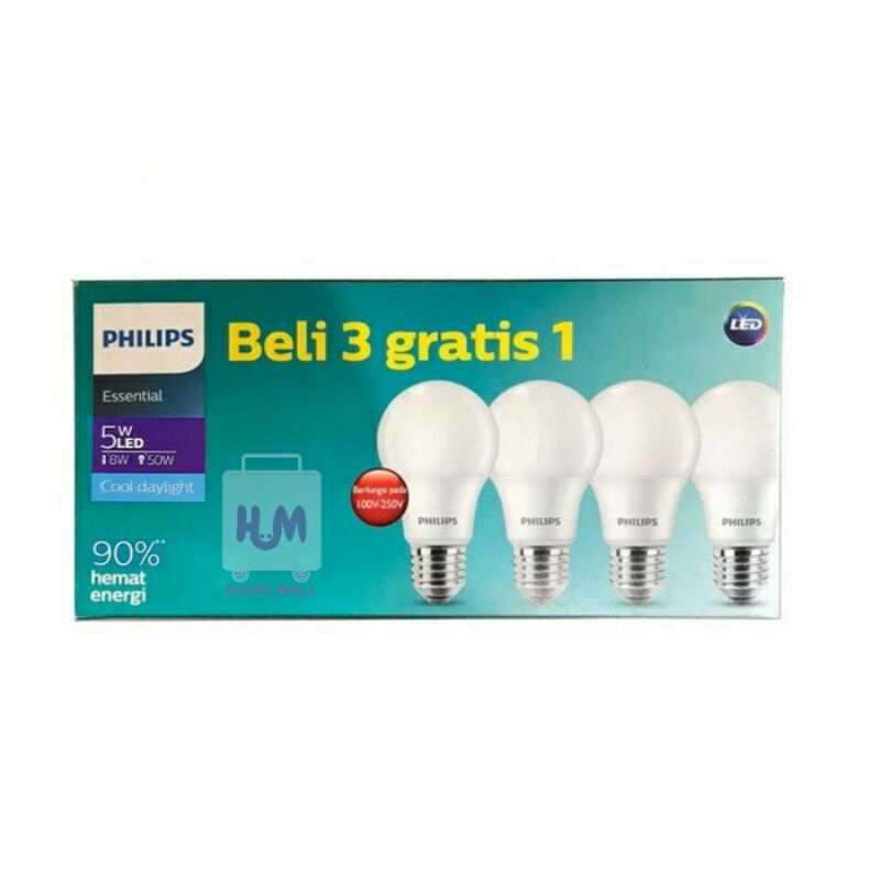 PAKET ISI 4 LAMPU PHILIPS LED ESSENTIAL 5W 7W 9W 11W BUNDLING MULTIPACK