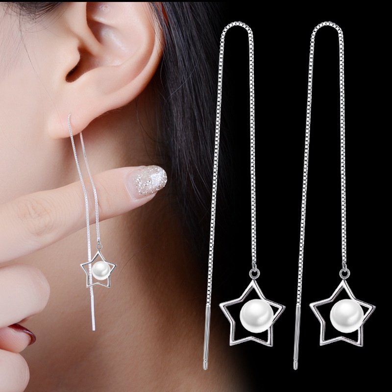 Anting Perak 925 Wanita earline bintang berujung lima Perhiasan Fashion