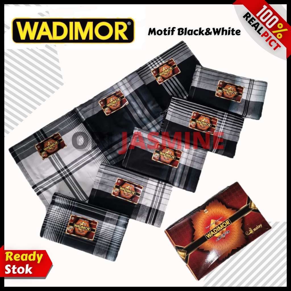 Sarung WADIMOR Motif Hitam Putih Warna Black White HP - Kain Tenun Dewasa Pria Laki Santri Solat Pesantren Sholat Remaja Tanggung