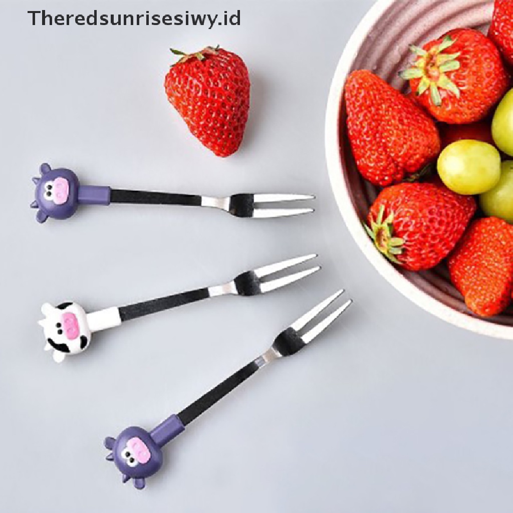 # Alat Pemotong Buah # 6pcs / Set Garpu Buah Desain Kartun Lucu Bahan Stainless Steel Dengan Holder