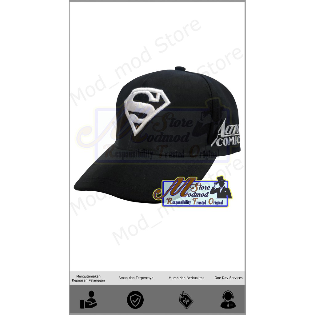TOPI ANAK BORDIR SUPERMAN / TOPI ANAK SUPERMAN / TOPI ANAK LOGO SUPERMAN - DRILL - ega_modmod_store-Hitam Bordir Putih