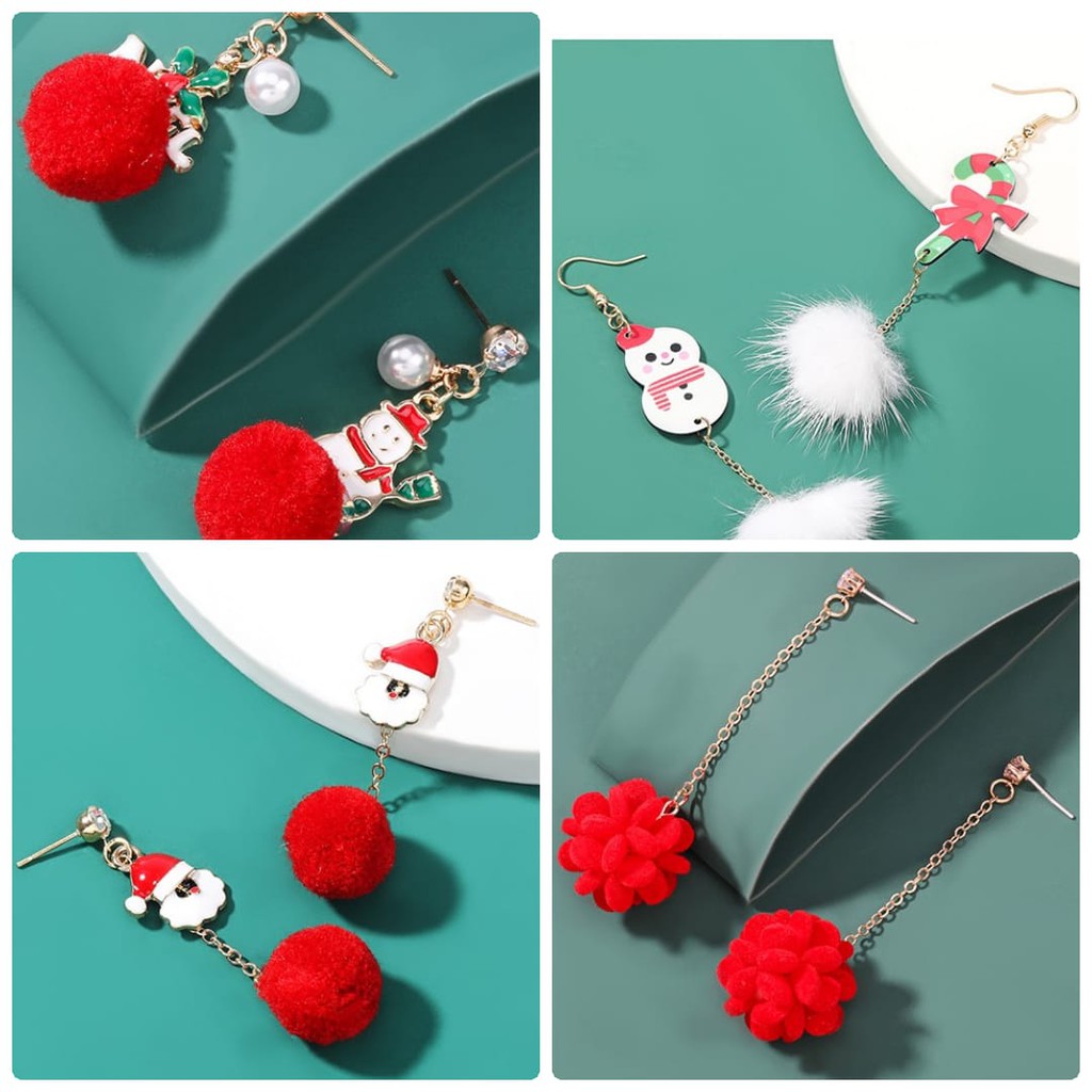 LRC Anting NATAL Fashion Snowman Red Ball Alloy Oil Drip Snowman Hair Ball Earrings