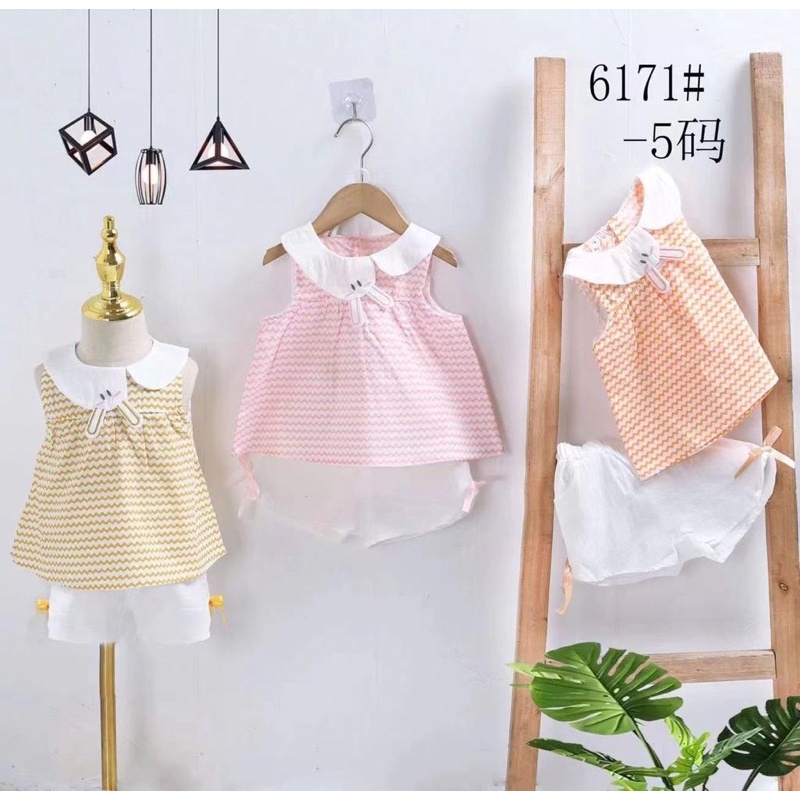 Setelan fashion import anak motif kotak / stl004 / celana karet premium buntung / set kaos rompi anak