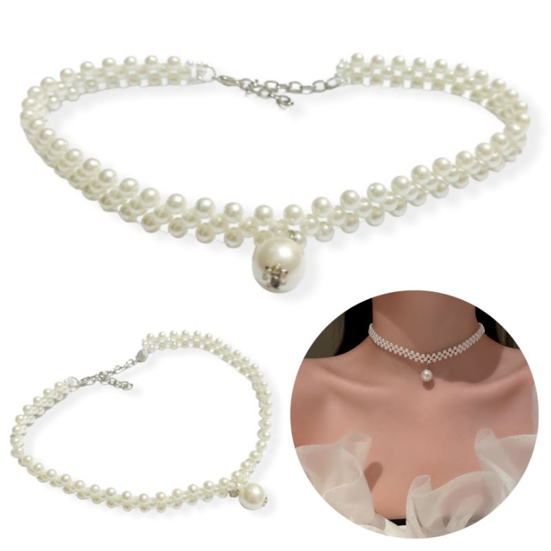 Diana Pearl Choker Necklace Kalung Mutiara Liontin Pearl Anyam Handmade Aesthetic