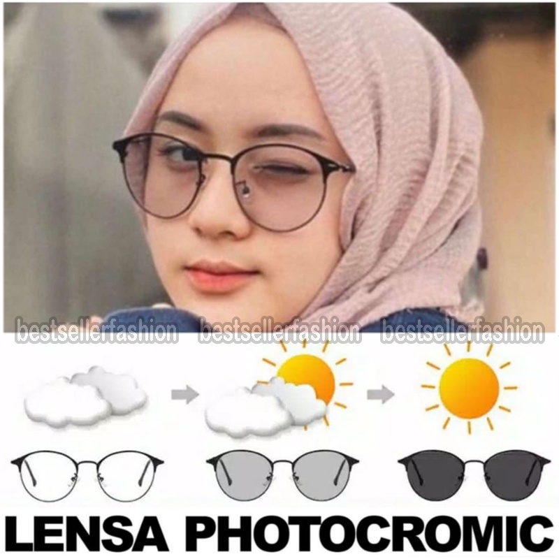 [PROMO] Kacamata Photocromic Korea / Lensa Photochromic Blue Ray Radiasi Korea Wanita 2 In 1 Kacamata lensa potokromik anti radiasi Sunglasses Unisex kacamata bingkai Titanium perubahan warna fotocromic New