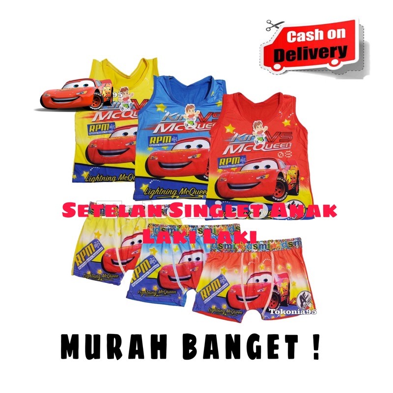 3 Pcs Set Singlet Setelan Singlet Boxer CD Celana Dalam Kancut Boxer Anak Laki Laki Cowok Bahan Adem