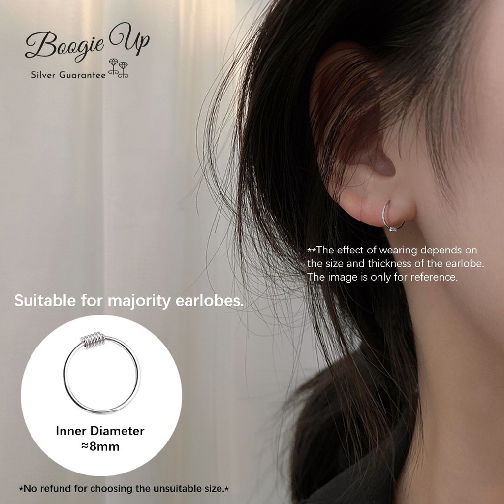 100% S925 Perak Wanita Pria Pasangan Kecil Telinga Tulang Anting-Anting 6-10 Mm Cincin Lingkaran Hoop Helix Piercing-Perak 8mm