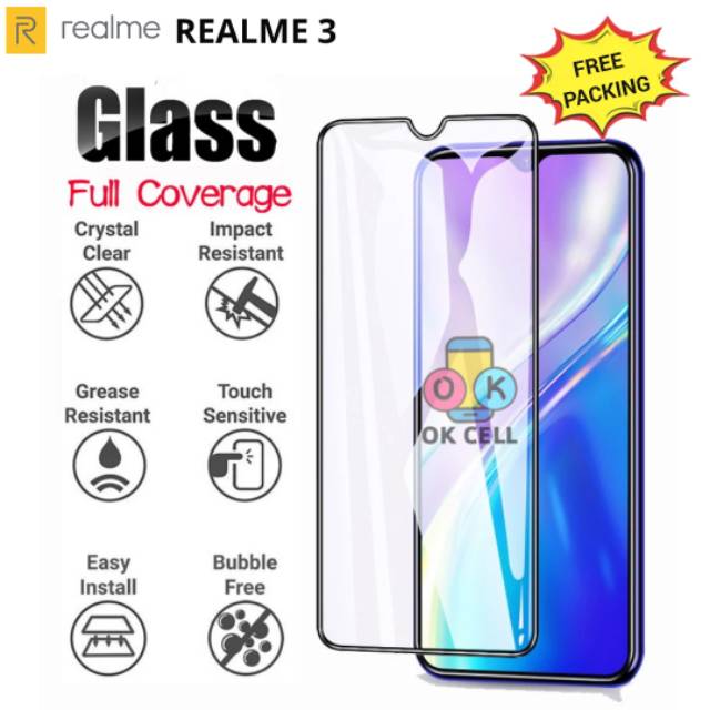 TG Anti Gores Layar Realme 3 Full Cover Oppo Realme 3 Tempered Glass Full Screen Protector Premium