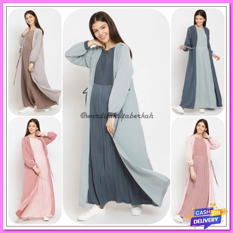 Korean Lady Dress Baju Import Korea Bahan Premium Chifon Ada Furi UW767 Fashion Gamis Wanita Polos