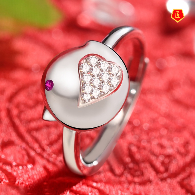 [Ready Stock]Cute Personality Silver Chinese Zodiac of Rooster Ring Female